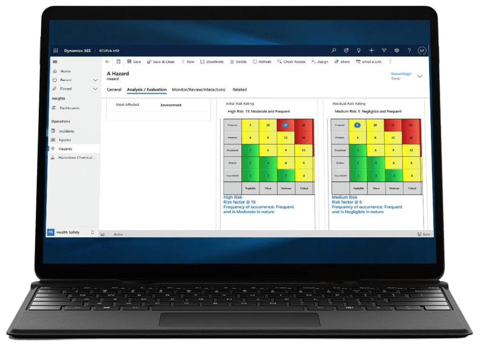 HSE management screen